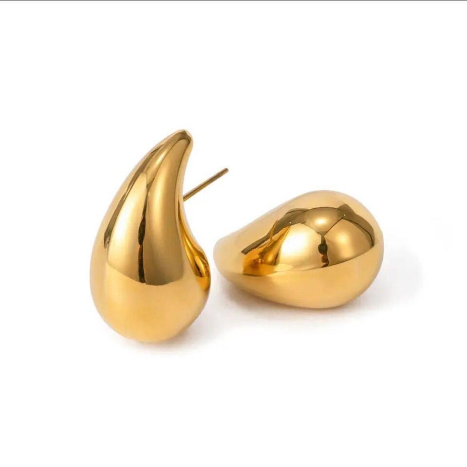 Çelik Damla Model Gold Küpe Büyük Boy 2 cm // KÜPE-664